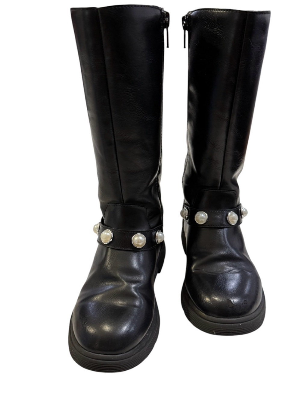 Sonoma Girls Sz 13 Black Moto Boots Pearl Strap Kohl’s Tall Riding Boots